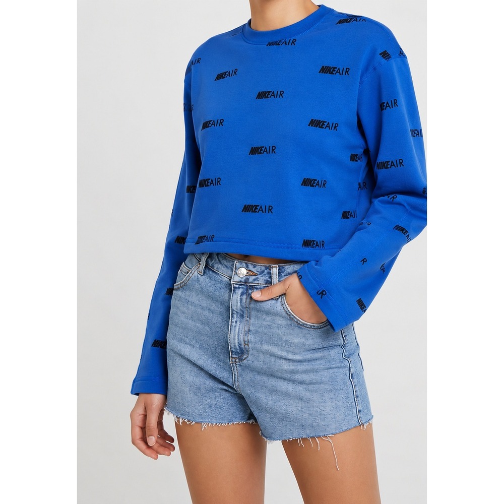 Nike Air Cropped Sweatshirt Women's Medium Blue Logo Print Pullover Athleisure